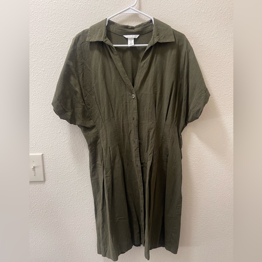 H&M Olive Linen Blend Shirt